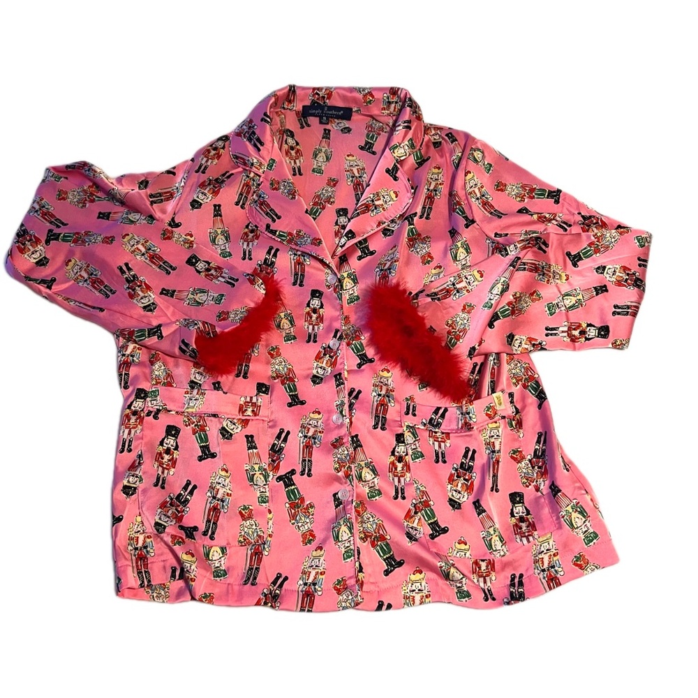Nutcracker Christmas Theme Pajamas w/ Red Feather Trim - Simply Southern Small - Picture 2 of 5